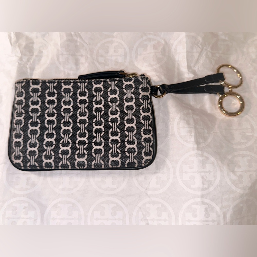 Tory Burch Gemini Link Canvas Card Case Key Ring - image 2